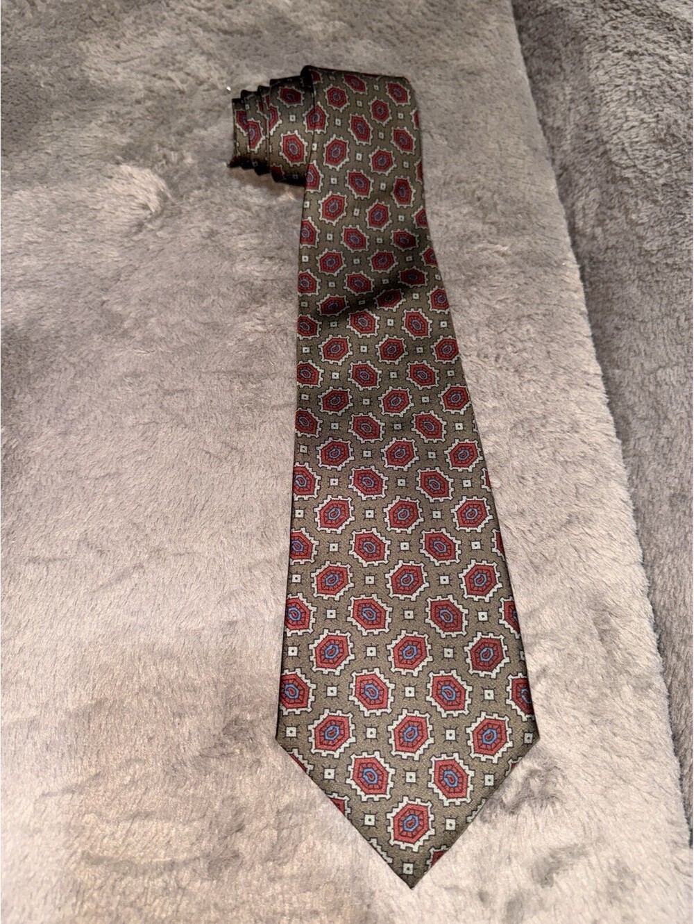 Zolenie Men's Silk Tie Brown Red Blue Geometric  One Size